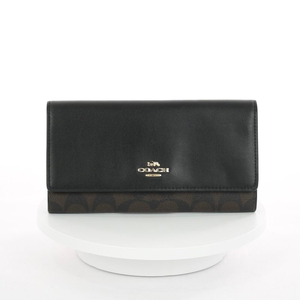 Coach Trifold Brown / Black Signature Canvas Wallet - C5966
